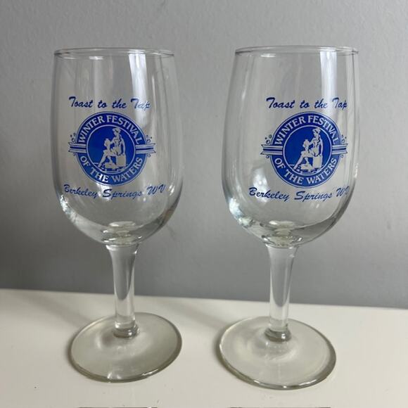 Set of 2 Wine Glasses Winter Festival of the Waters Berkeley Springs WV - Picture 1 of 3